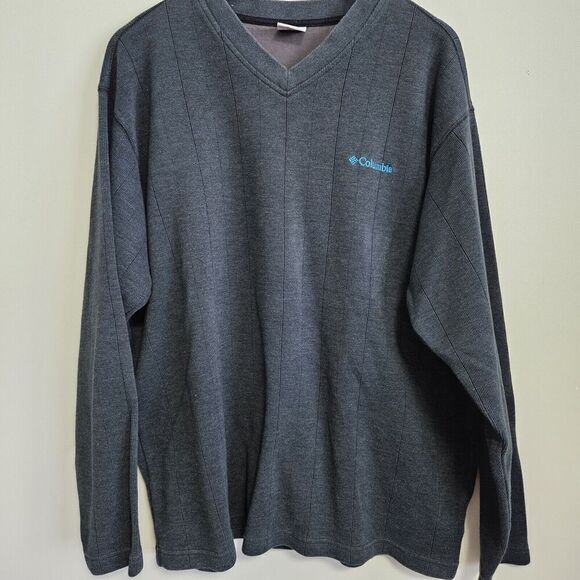 Columbia Men's Sweater Sz M Dark Gray Long Sleeve V-Neck Ribbed Pullover EUC - Picture 1 of 8